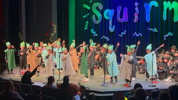 Elementary students at The Fessenden School near Boston, MA, performing a play.