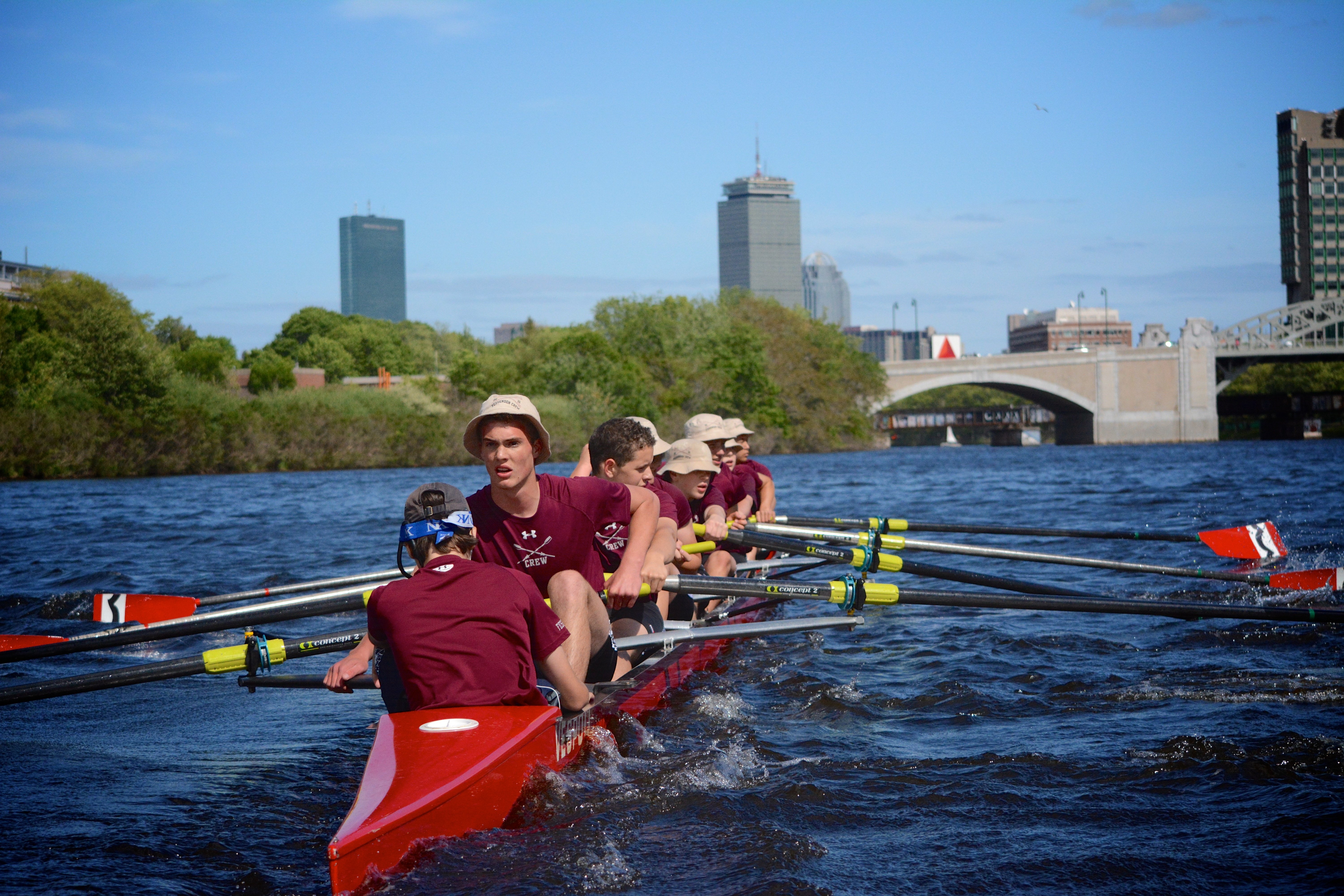 The rowing team at The Fessenden School rowing in Boston, MA.