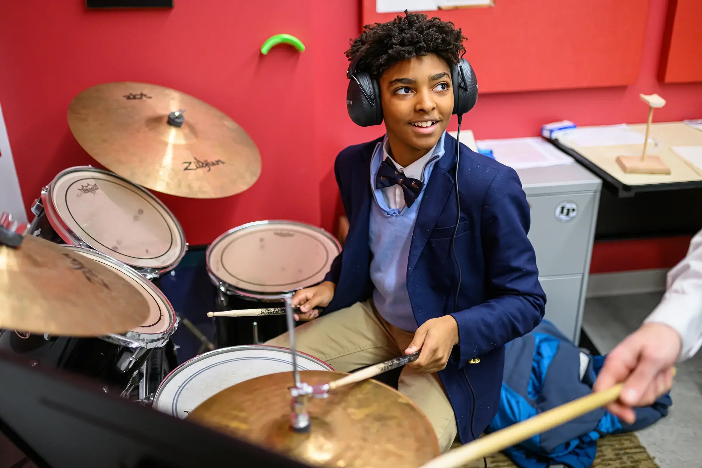 Boy playing drums