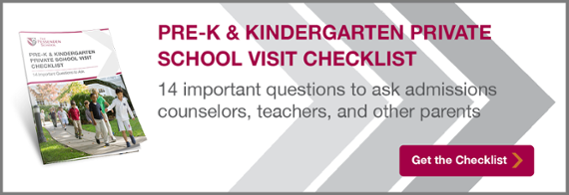 Graphic for the “Pre-K & Kindergarten Private School Checklist” from The Fessenden School, 14 important questions to ask admissions counselors, teachers, and other parents with a button to Get the Checklist.